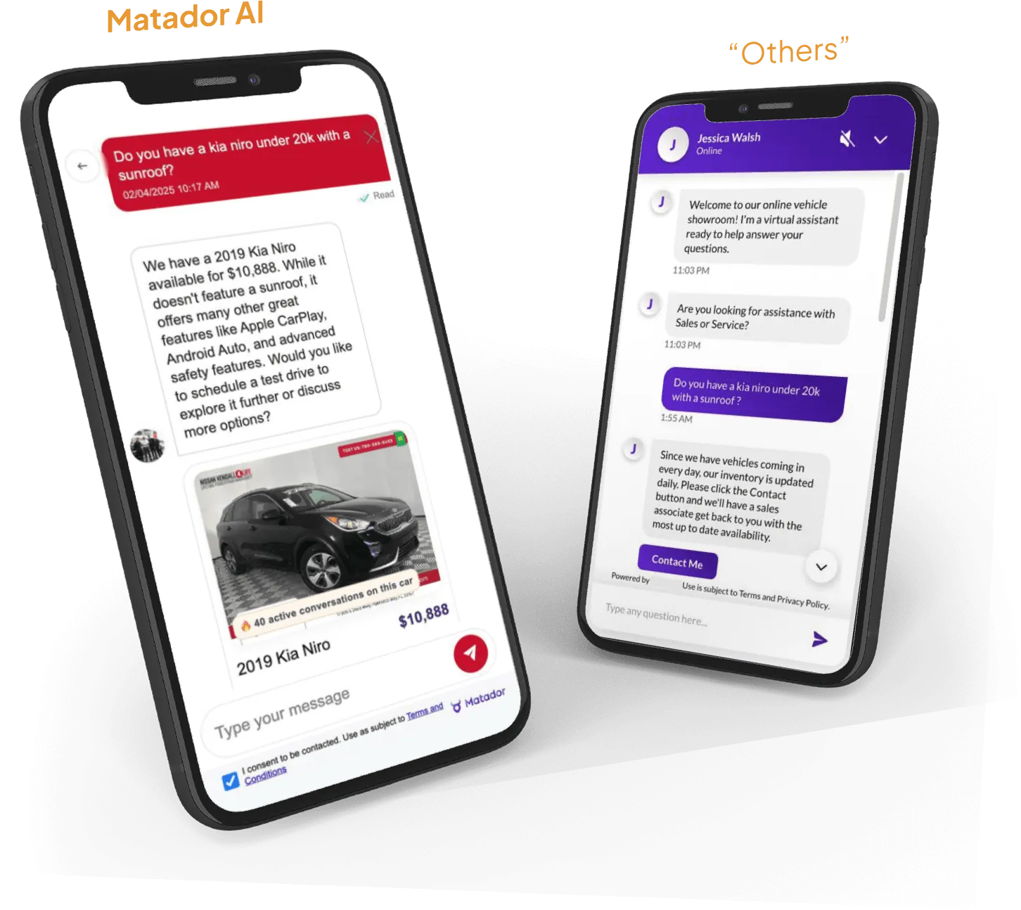 Matador AI chat compared with a typical dealership chatbot
